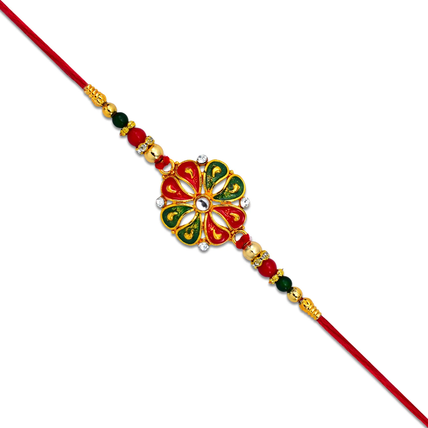 Flower Rakhi for Brother – Enamel & Golden Beads Design - Image 3