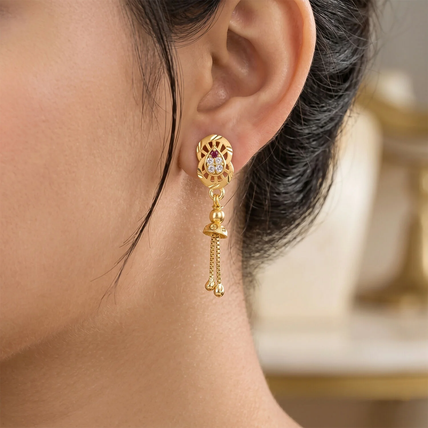 Designer Gold Tone Earrings – Elegant Traditional Silver Look - Image 2
