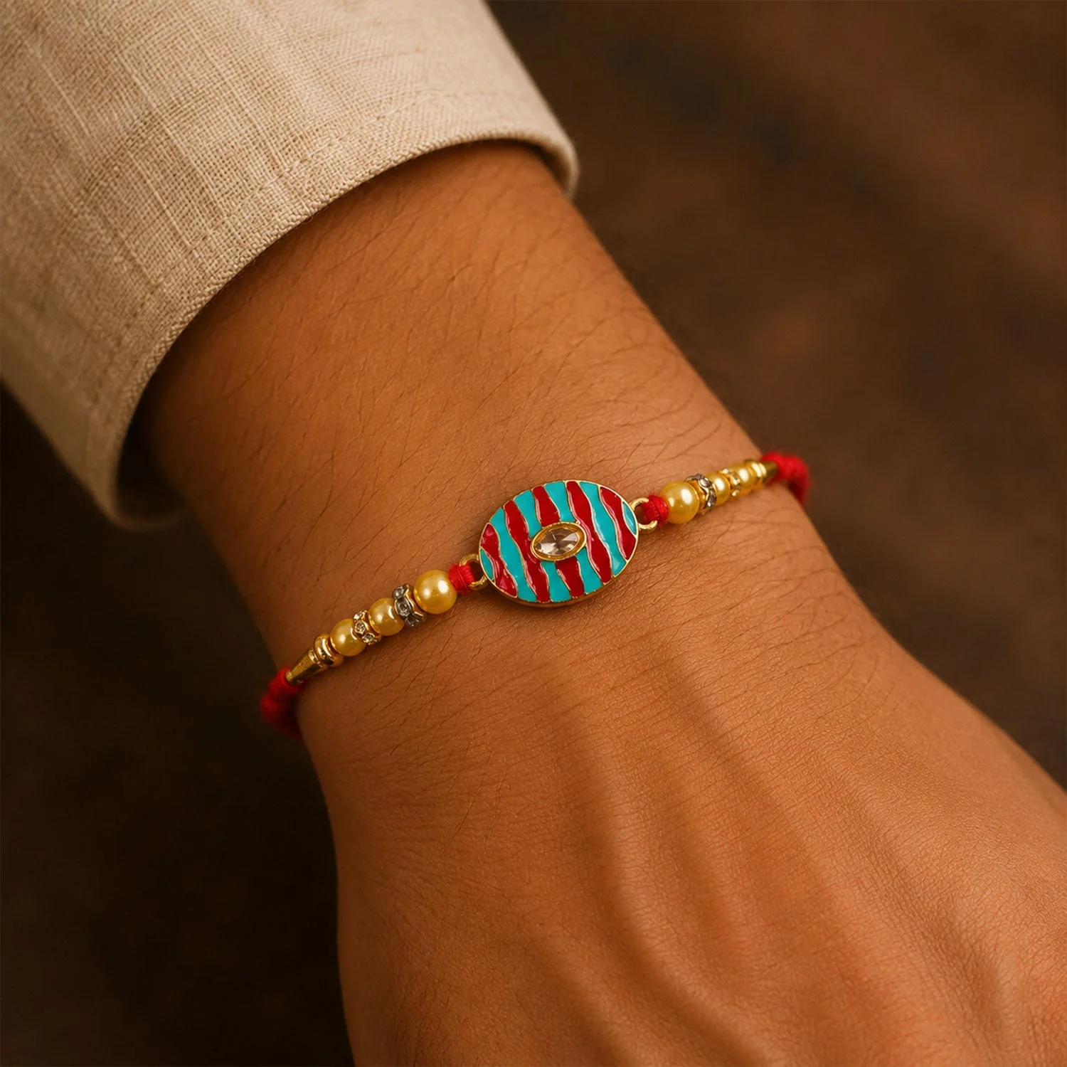 Premium Designer Kundan Rakhi with Pearl Beads for Brother - Image 3