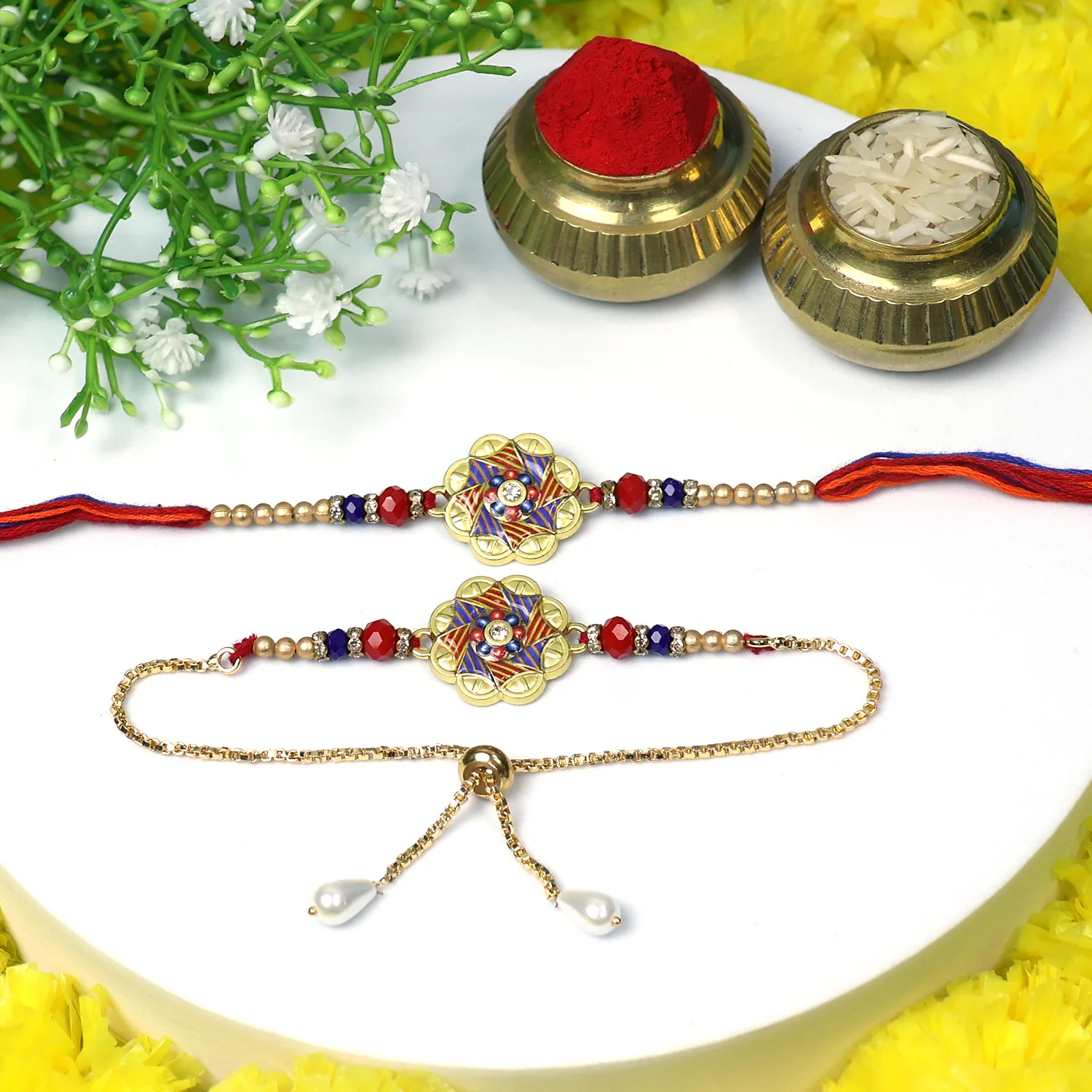 Designer Lumba Rakhi for Bhabhi – Festive Surprise Pair - Image 5