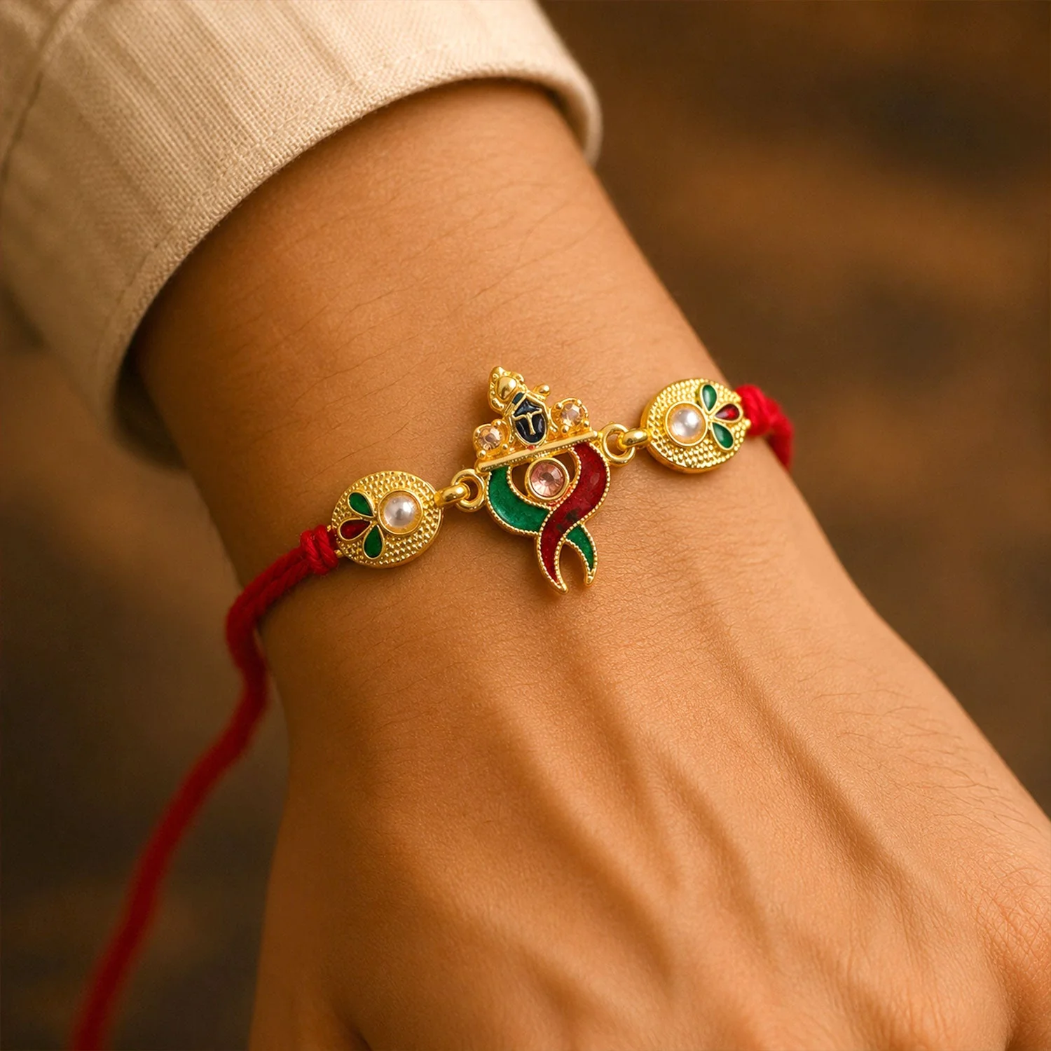 Designer Pair Kundan Beads Rakhi for Brother Bhai Raksha Bandhan Festival Special Gift - Image 2