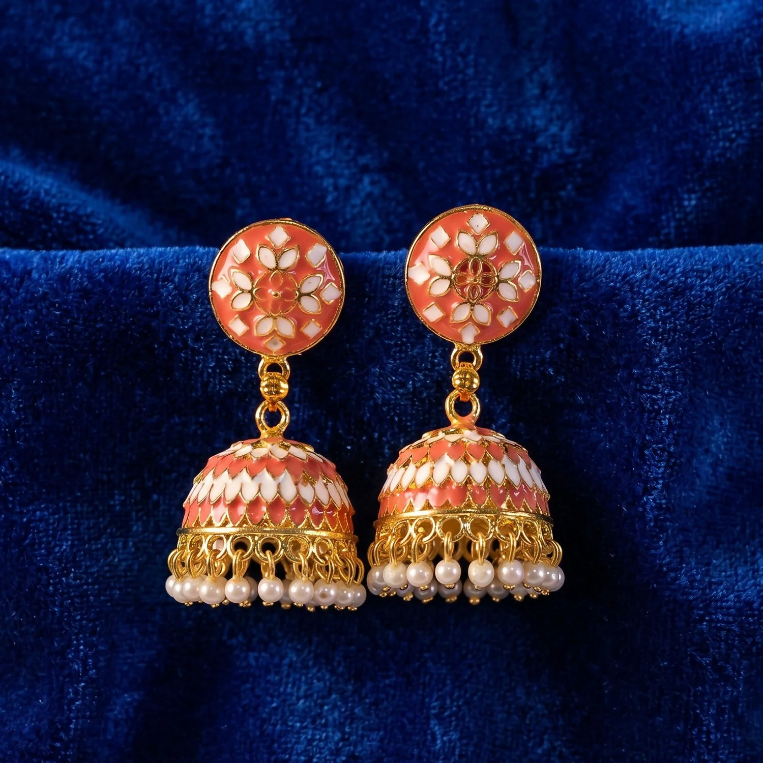 Peach Jhumka Earrings – Traditional with Pearl Drops for Women - Image 5