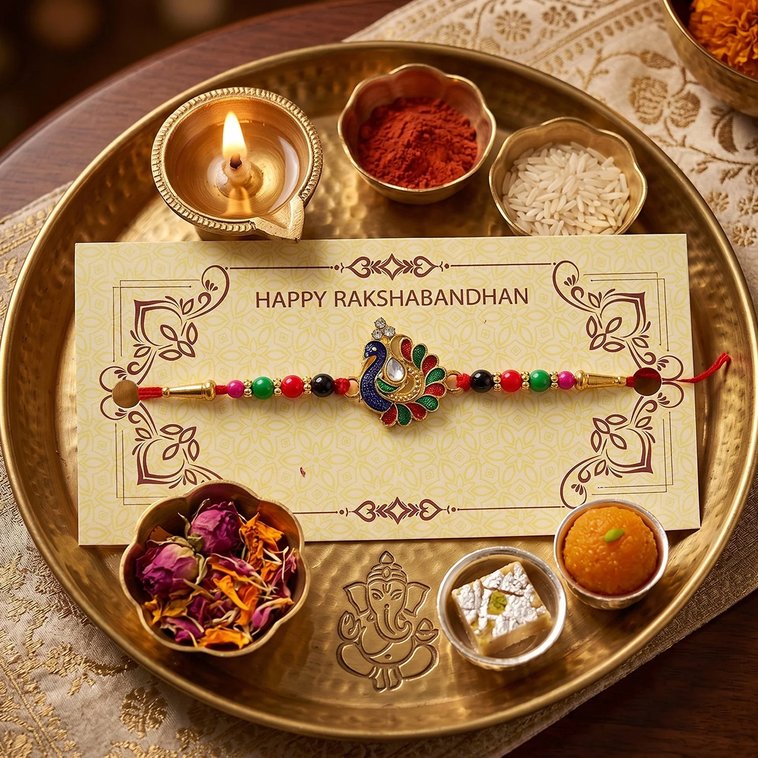 Peacock Rakhi – Vibrant Beads & Traditional Charm for Raksha Bandhan - Image 3