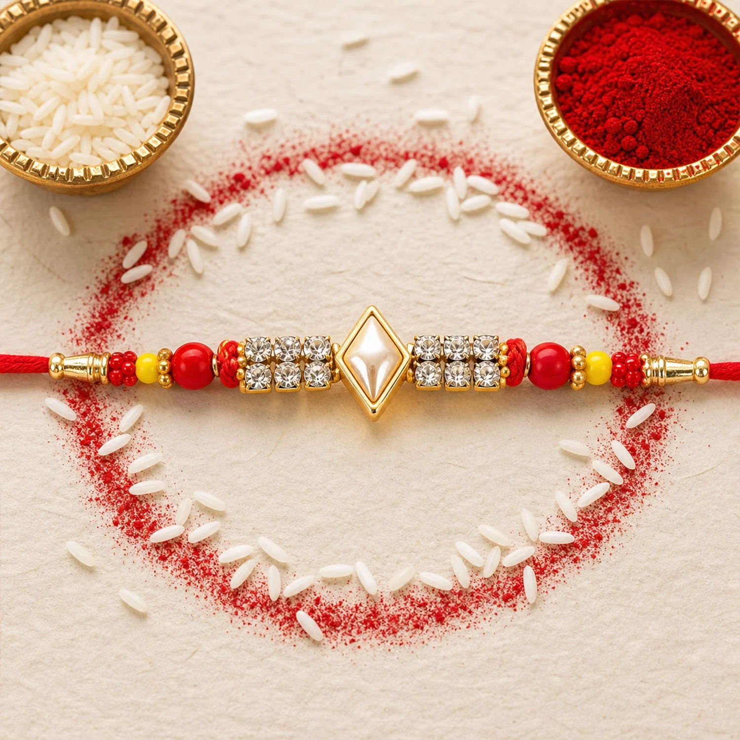 Diamond Center Stone Studded Premium Designer Rakhi for Brother - Image 2