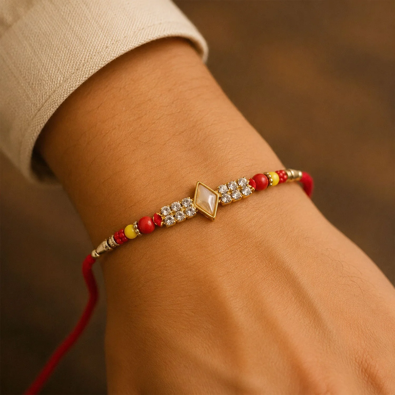Diamond Center Stone Studded Premium Designer Rakhi for Brother - Image 3