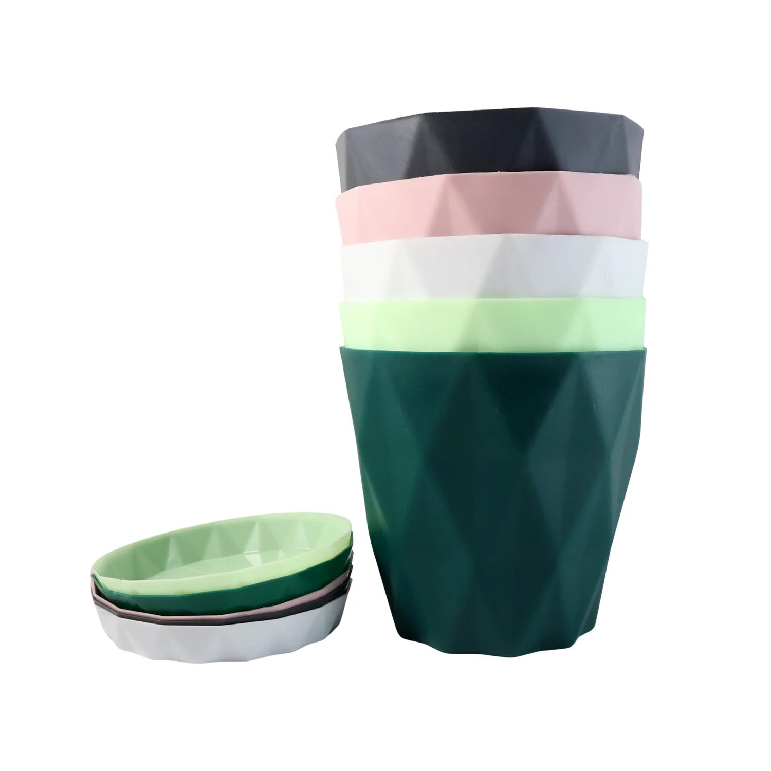 Diamond Design Plastic Flower Pot Set – Stylish 5-Piece Planters with Drain Tray - Image 5