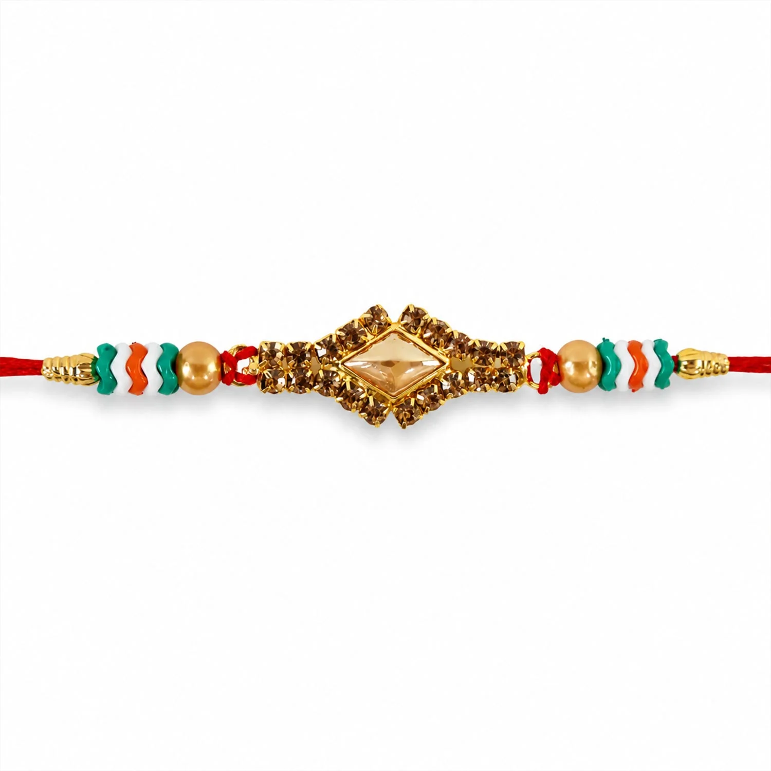 Kundan Rakhi for Brother – Diamond Pearl Stone Design - Image 5