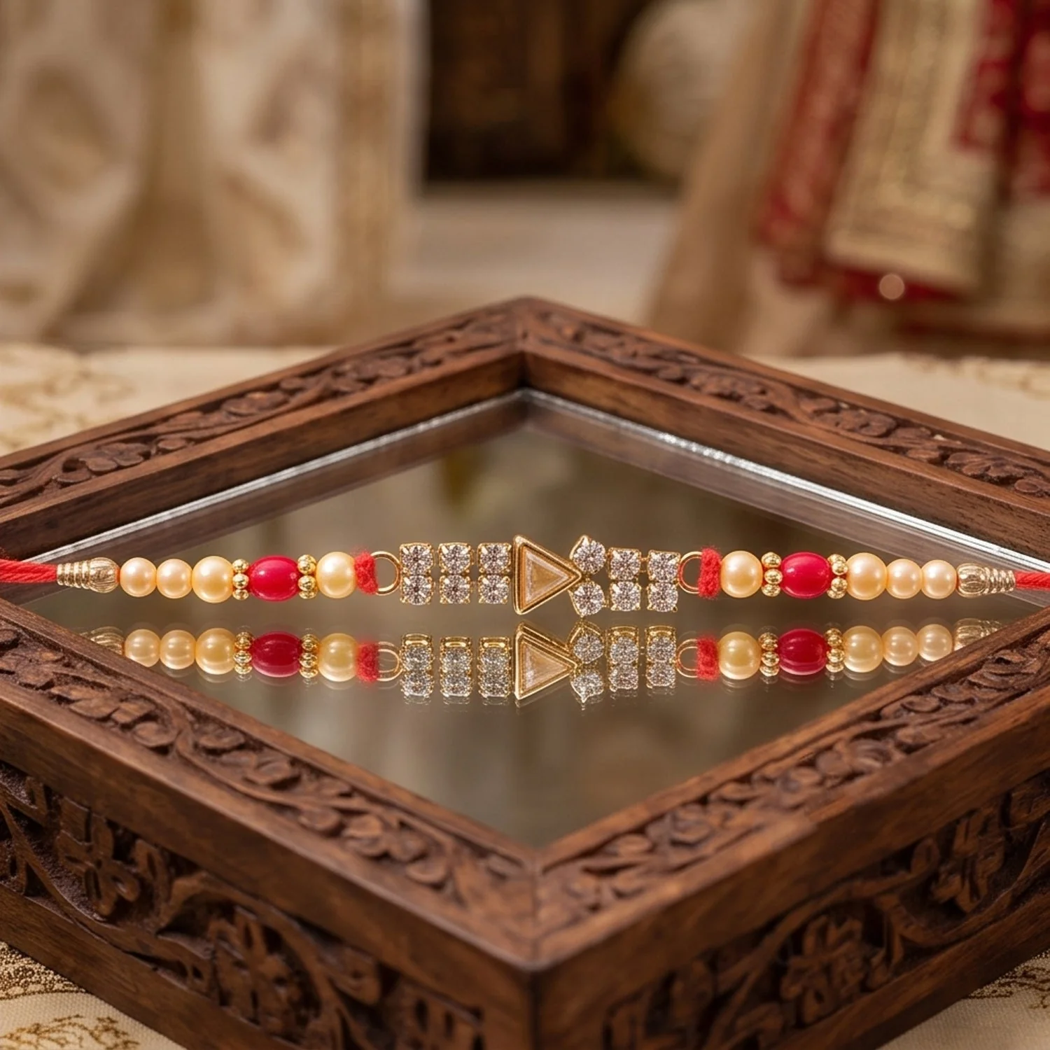 Diamond Stone Beads Charm Rakhi for Brother Bhai Raksha Bandhan Festival Special Gift - Image 3