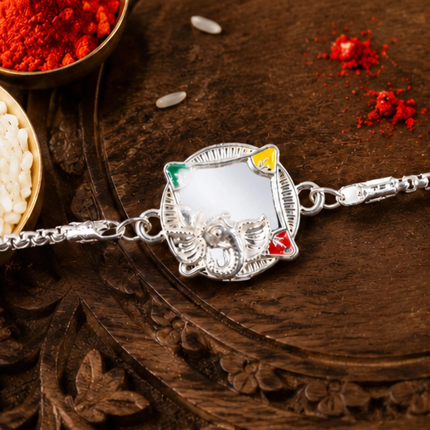 Ganesha Rakhi Designer Stone Studded Chain for Brother - Image 4