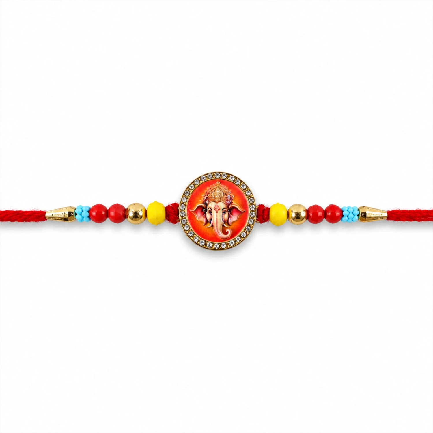 Divine Lord Ganesha Stone-Studded Beaded Rakhi for Brother - Image 5