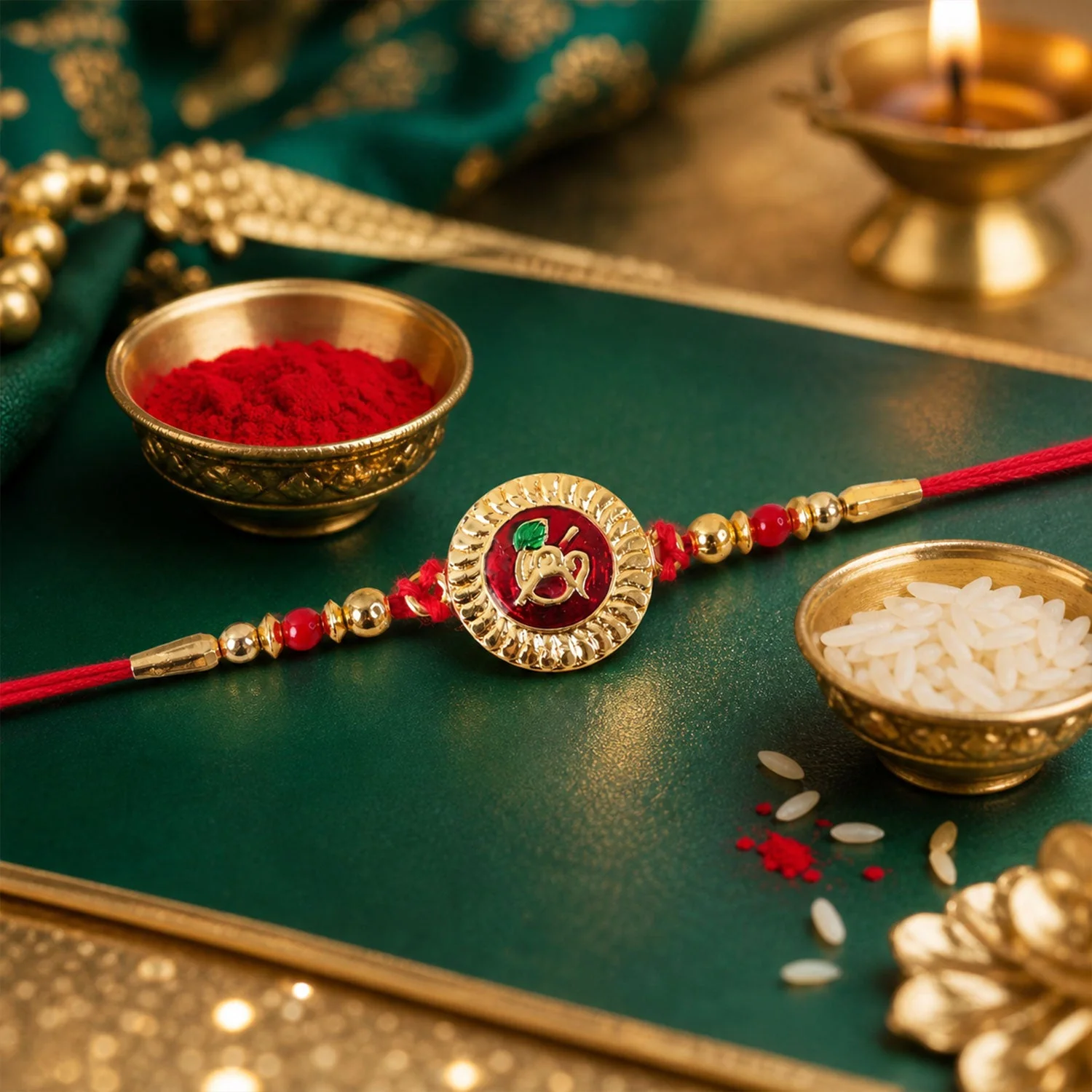 Divine Om Round Rakhi with Meenakari & Beads Rakhi for Brother - Image 4
