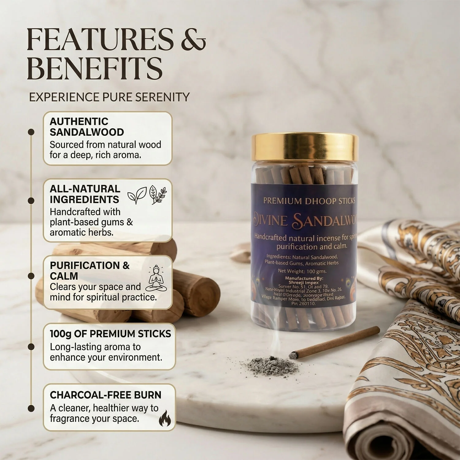 Sandalwood Incense Sticks – Long-lasting Spiritual Fragrance - Image 3