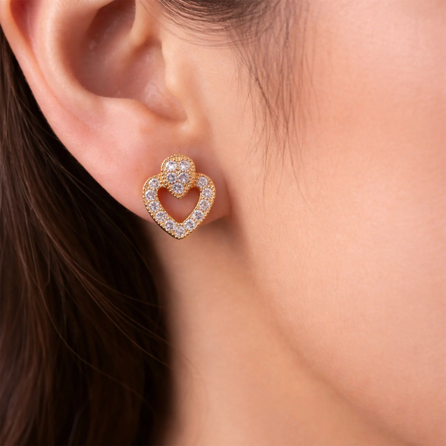 Double Heart Crystal Earrings – Elegant Layered Heart Design - Image 2