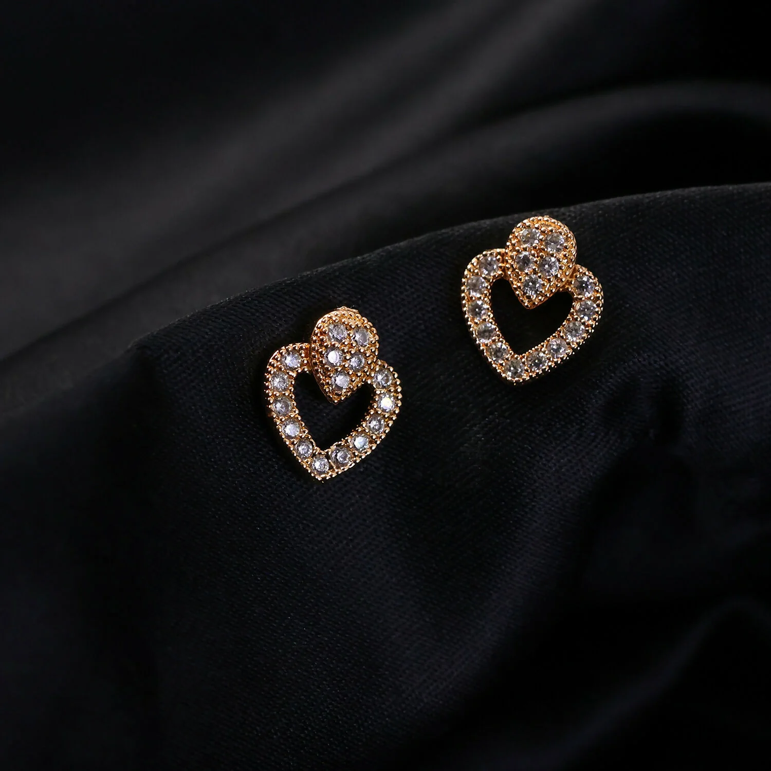 Double Heart Crystal Earrings – Elegant Layered Heart Design - Image 3