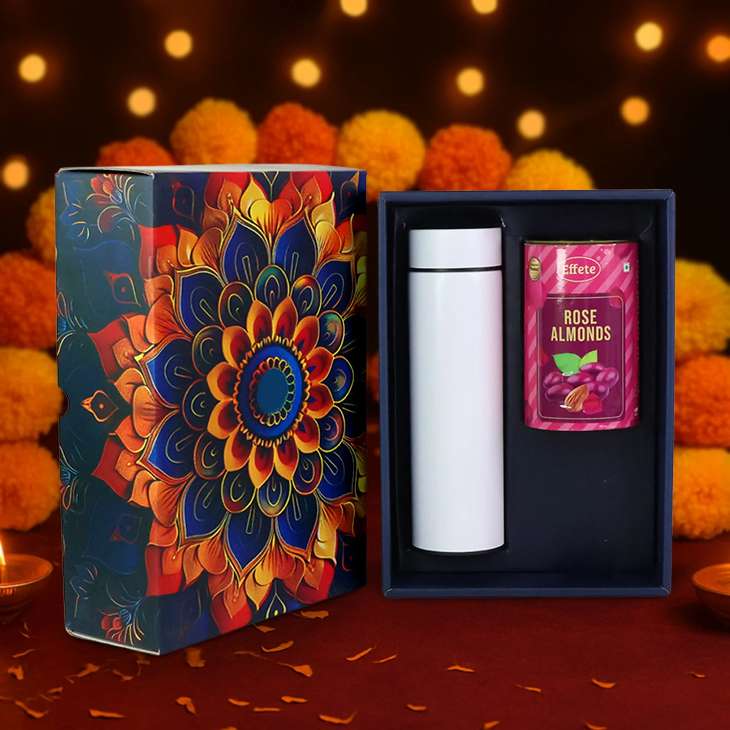 Rose Almonds Gift Hamper – Premium 2 Pc Set with Stainless Steel Bottle - Image 4