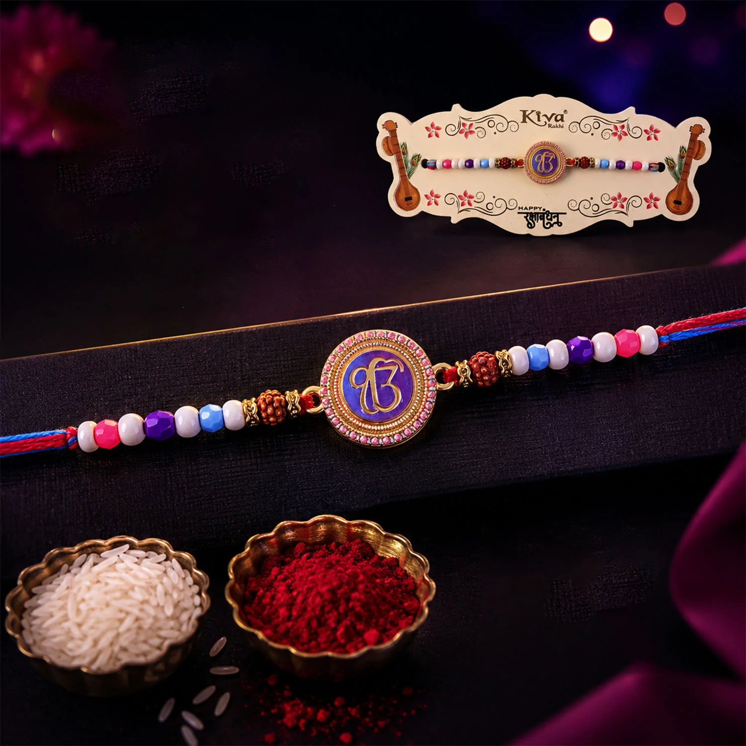Ek Onkar Spiritual Rudraksha Rakhi for Brother with Beaded Thread Gift - Image 6