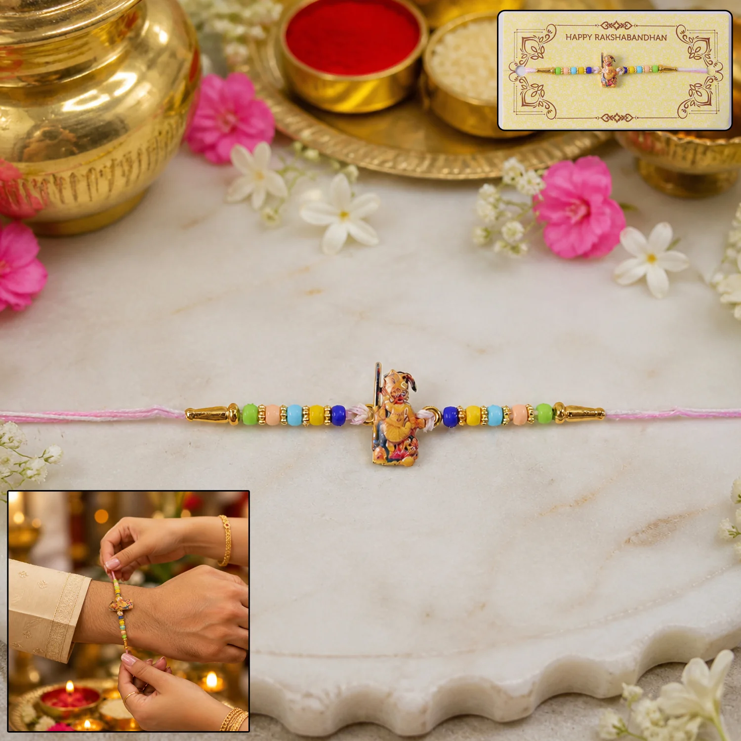 Hanuman Ji Beads Thread Rakhi – Traditional Protector for Brother - Image 2