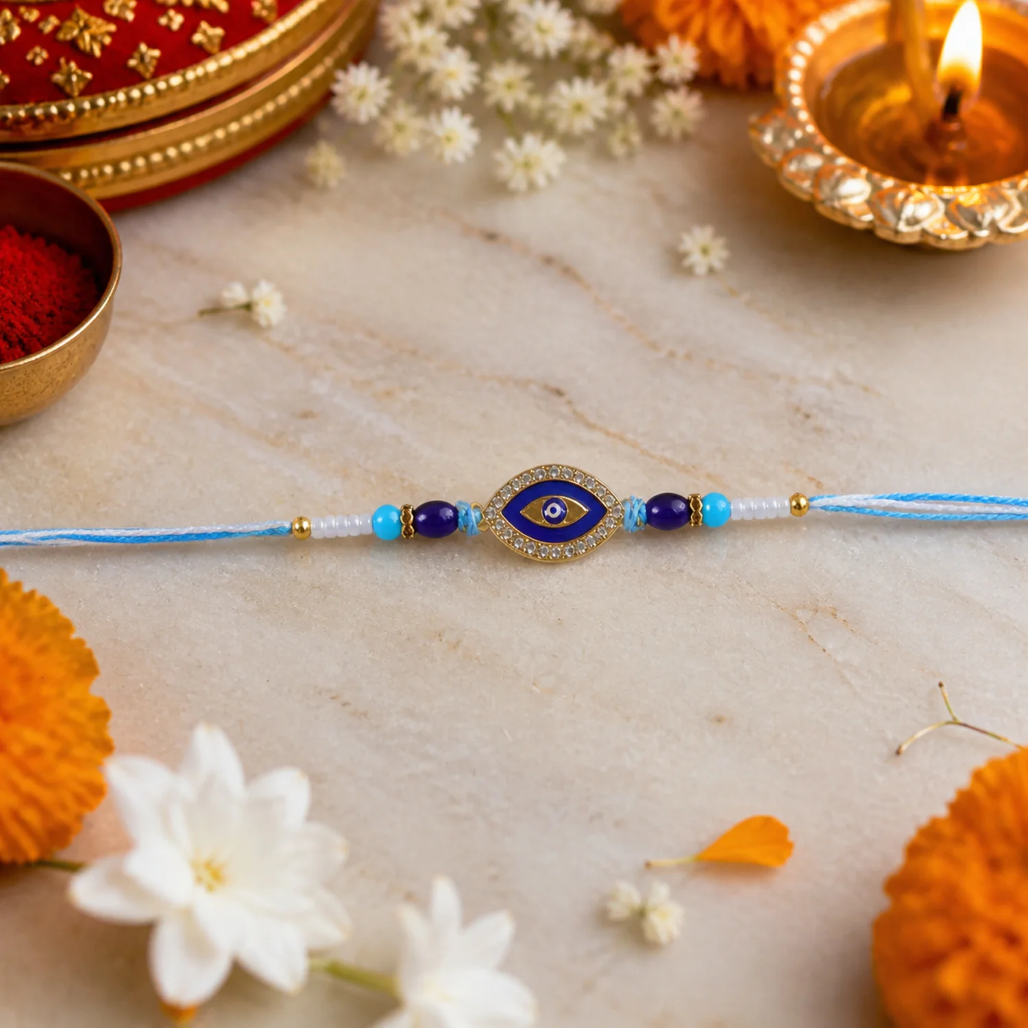 Evil Eye Rakhi – Crystal Beads & Stylish Traditional Design - Image 3