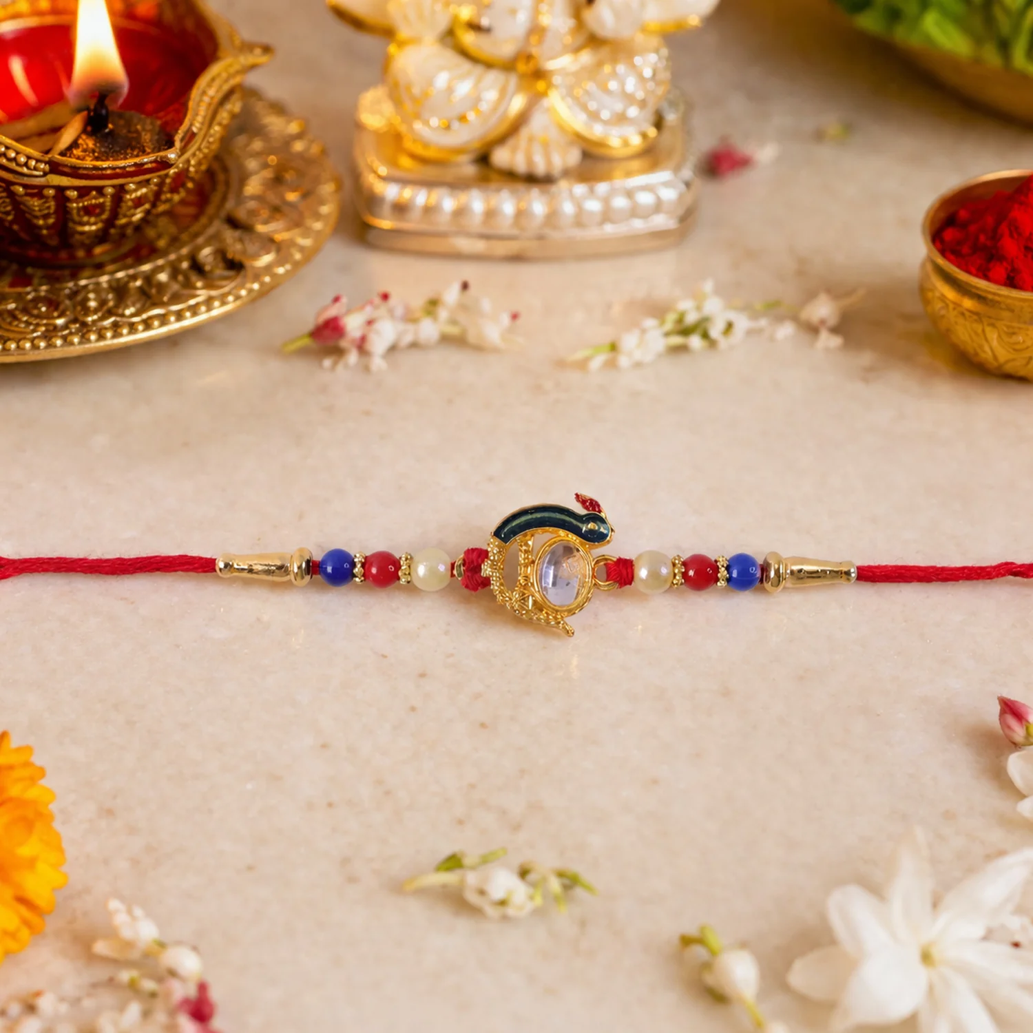 Elegant Stone Studs Rakhi – Traditional Beaded Brother Gift - Image 5