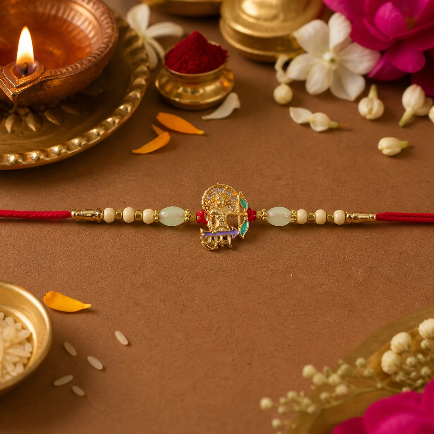 Rakshabandhan Lord Ram Rakhi – Traditional Beaded Wrist Thread - Image 3