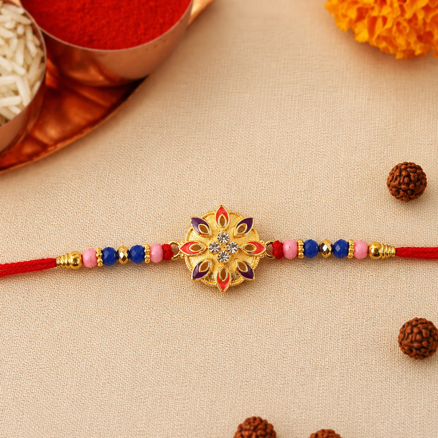 Floral Rakhi – Beautiful Beaded Gift for Brothers - Image 2