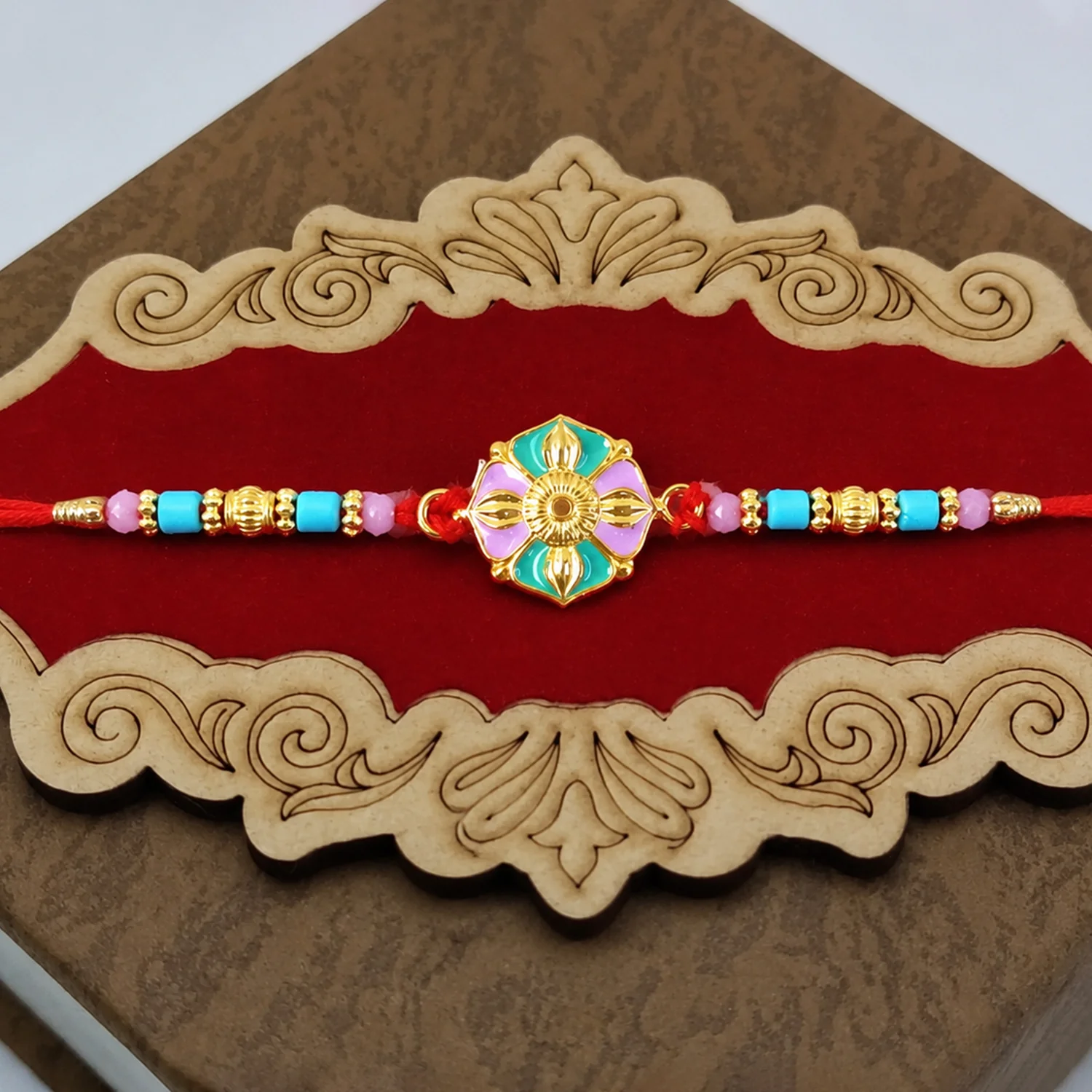 Rakshabandhan Flower Motif Rakhi – Colorful Beads & Soft Thread