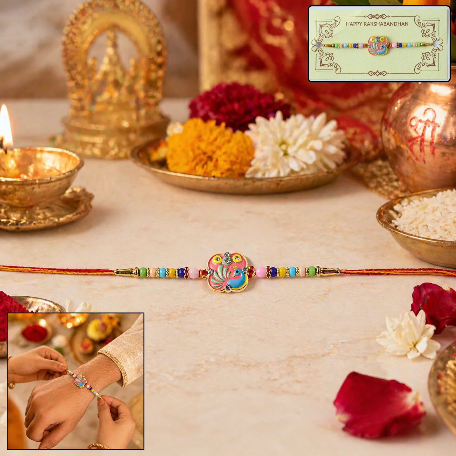 Peacock Rakhi – Exquisite Beaded Design for Traditional Raksha Bandhan - Image 2