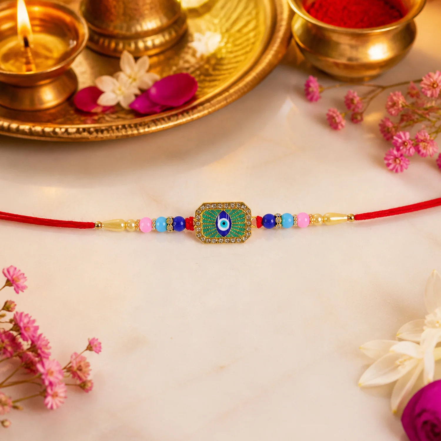 Colorful Evil Eye Beads Rakhi – Traditional & Stylish Gift - Image 3