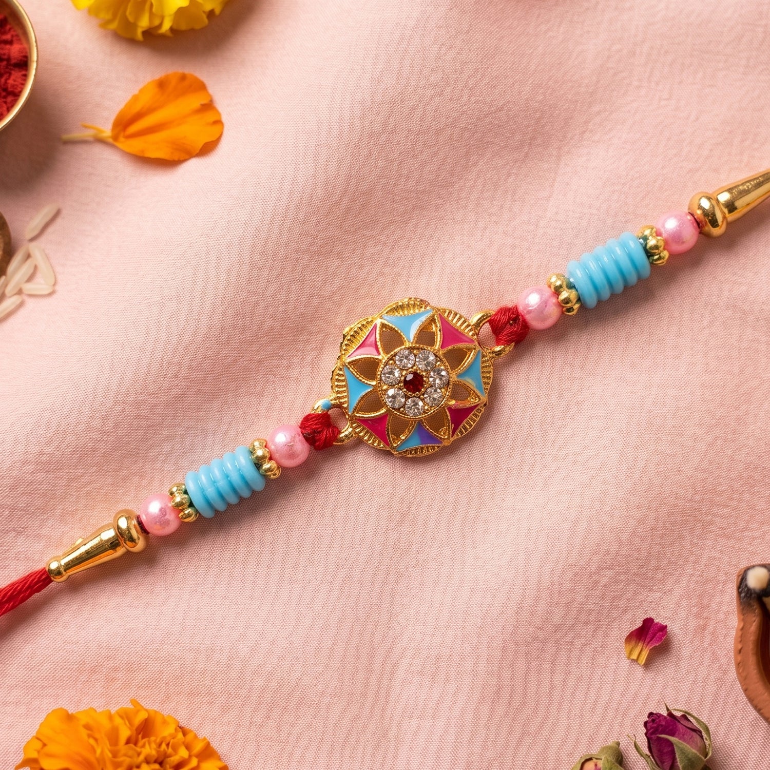 Floral Stone Beaded Rakhi – Stylish Brother Gift for Raksha Bandhan - Image 2