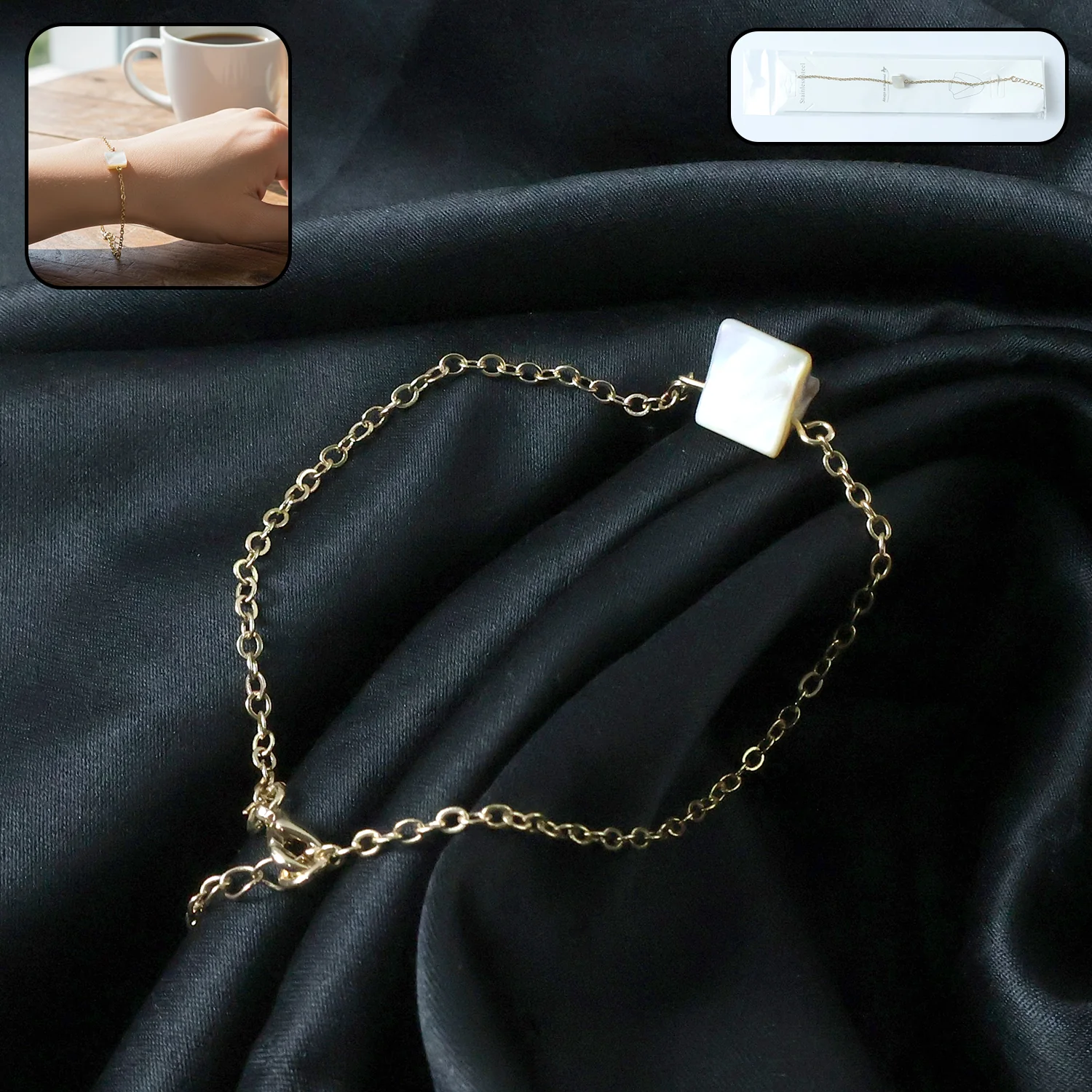 Adjustable Chain Bracelet with Square Stone Charm – Elegant Style - Image 2