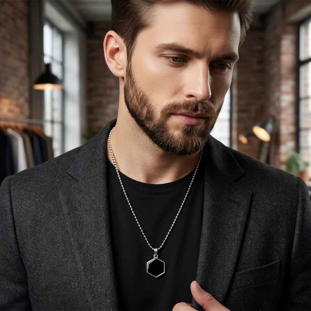 Black Onyx Hexagon Pendant Necklace – Minimalist & Elegant Jewelry - Image 2