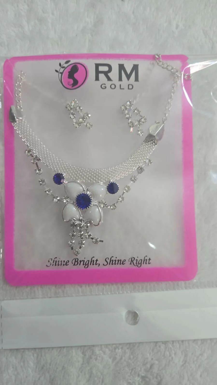 Elegant Blue Stone Floral American Diamond Necklace Set for Women Party Wear - Image 3