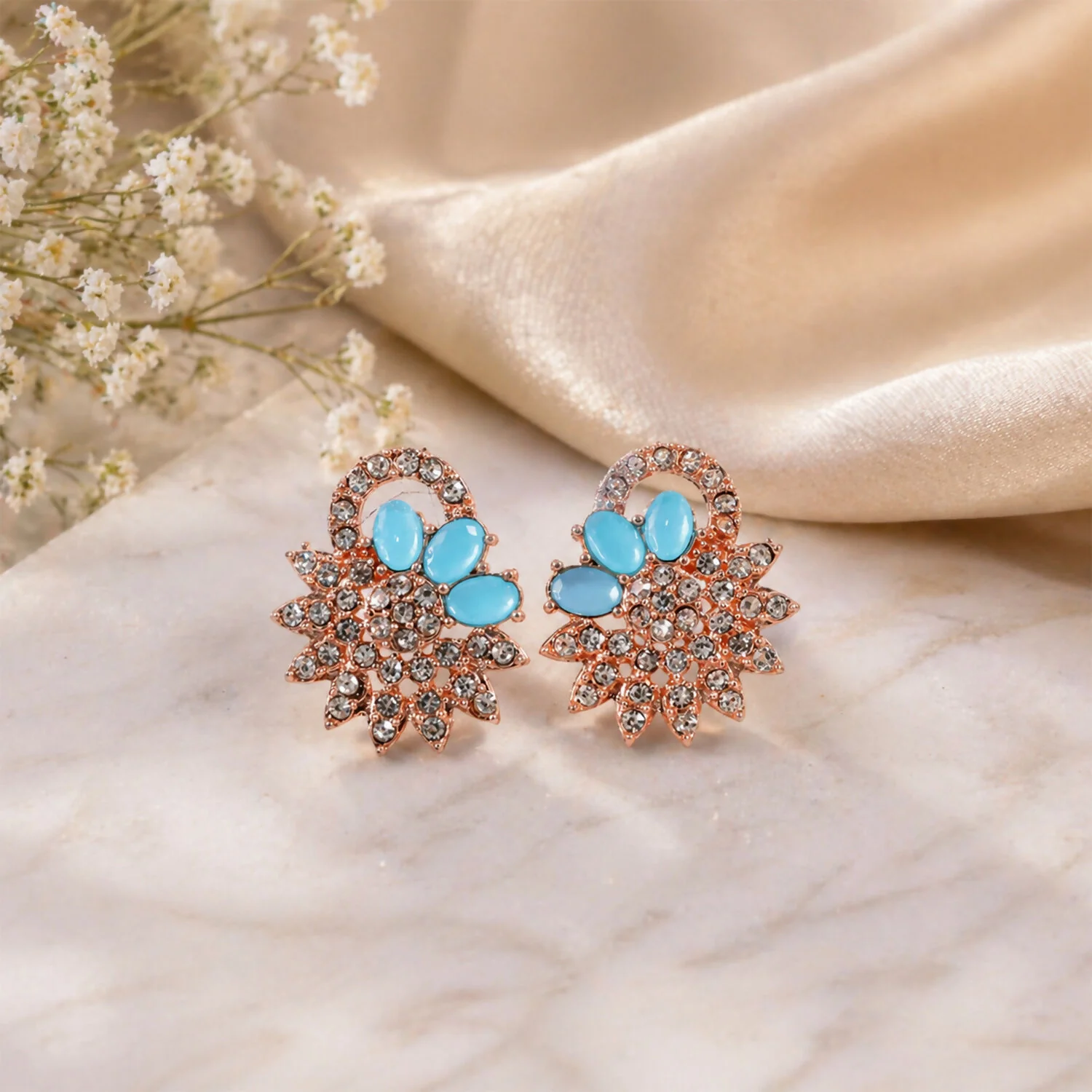 Blue Stone Floral Necklace Set – Elegant & Perfect for Festive Wear - Image 4