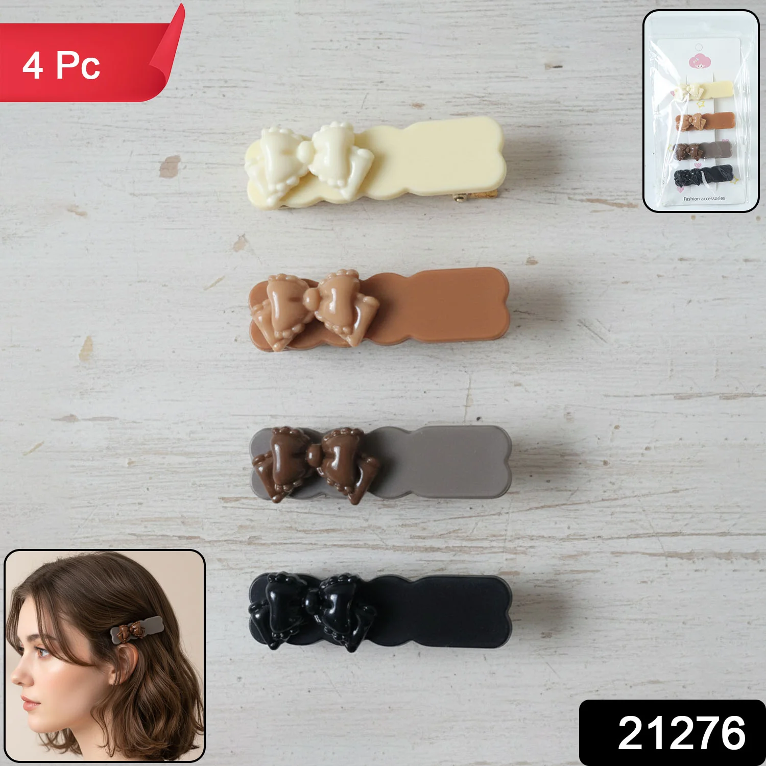 Elegant Bow Hair Clips Set – Stylish 4-Piece Snap Clips Combo - Image 2