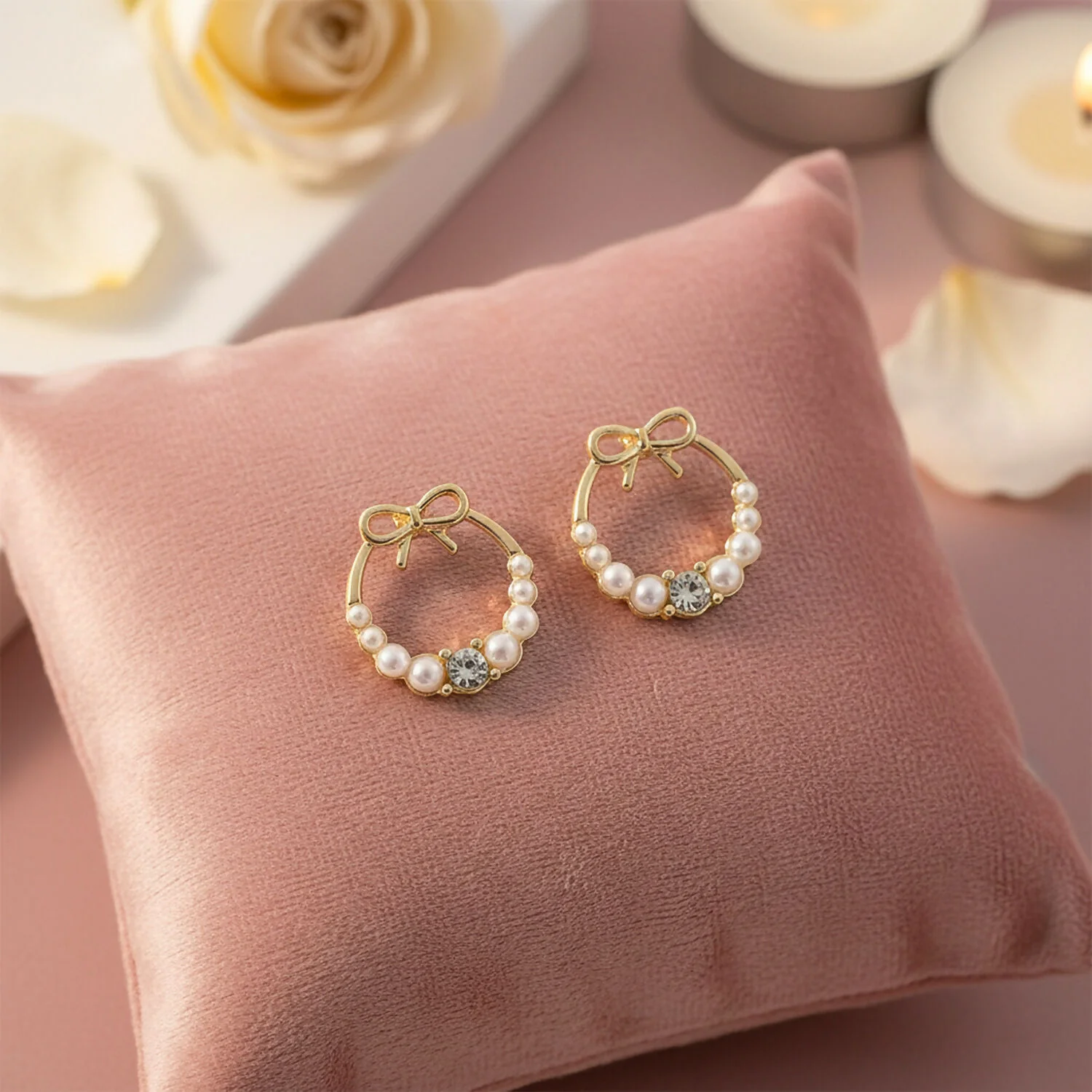 Bow Pearl Hoop Earrings – Gold Plated Korean Style Jewelry - Image 4