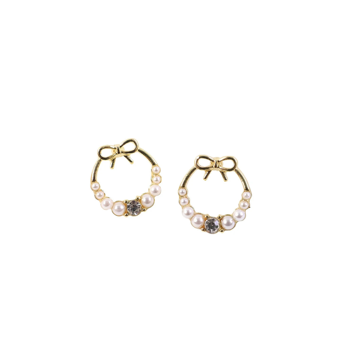Bow Pearl Hoop Earrings – Gold Plated Korean Style Jewelry - Image 5