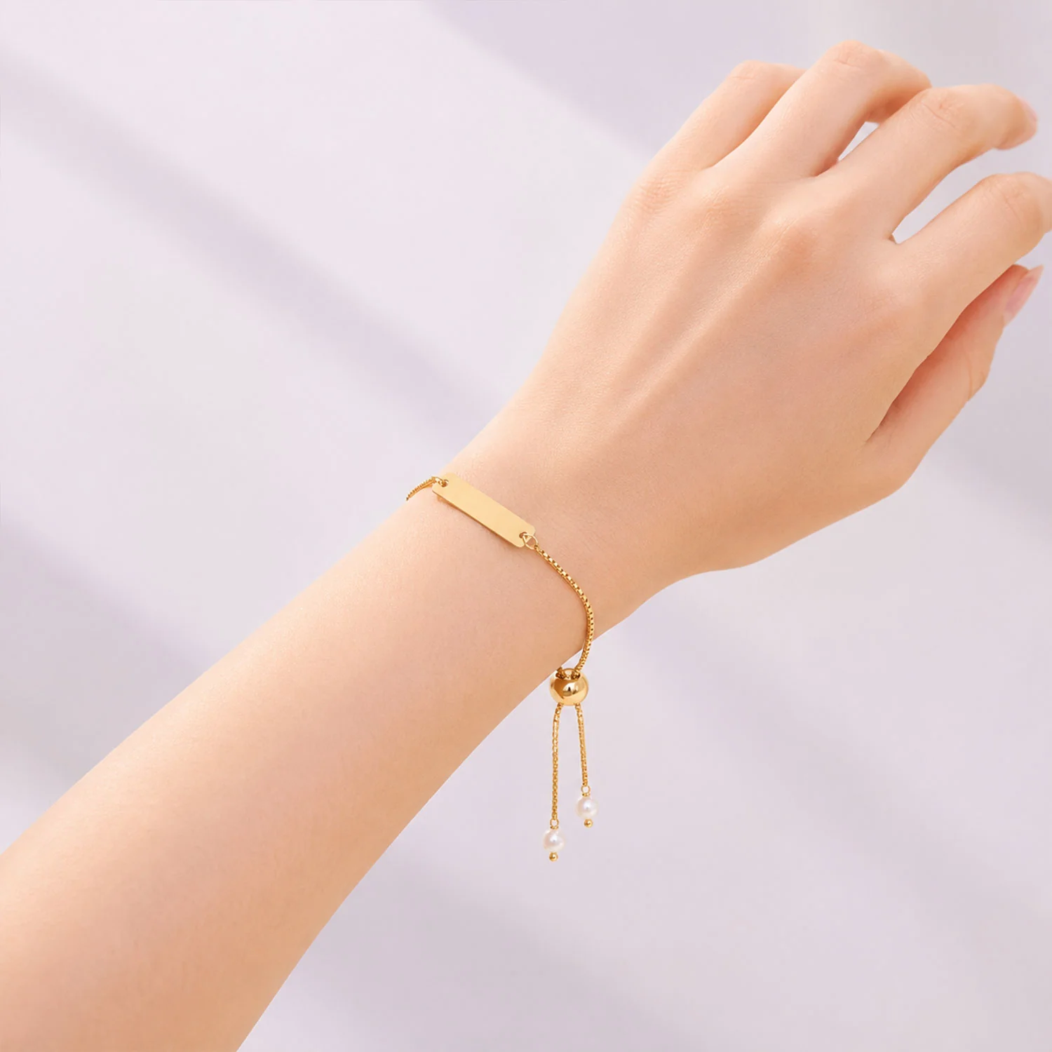 Custom Name Bracelet – Adjustable Gold-Tone with Pearl Beads - Image 4