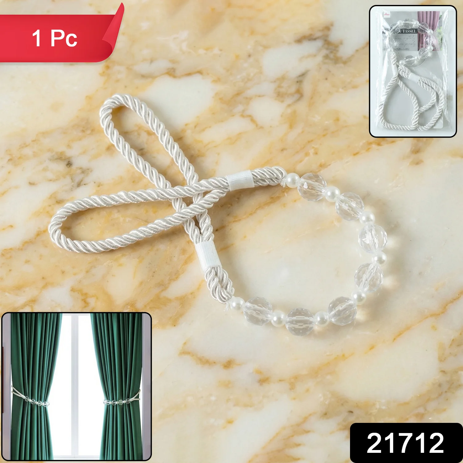 Curtain Tieback Rope – Elegant Pearl Beaded Design for Home Decor - Image 2