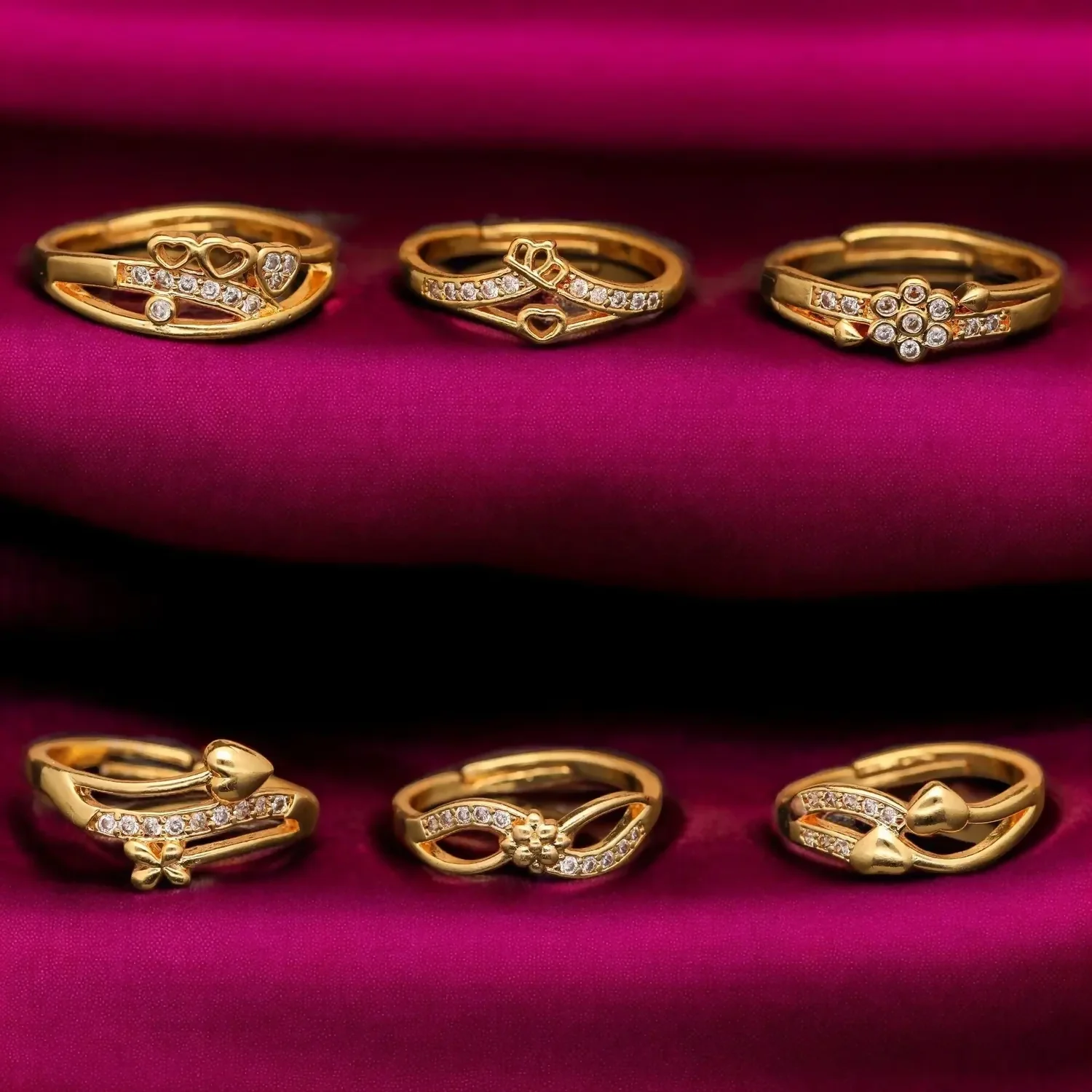 Gold Plated Finger Ring Set – Elegant Brass Rings with Diamond Detailing - Image 2