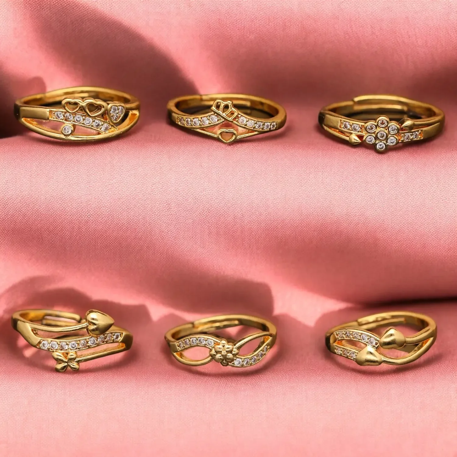 Gold Plated Finger Ring Set – Elegant Brass Rings with Diamond Detailing - Image 3