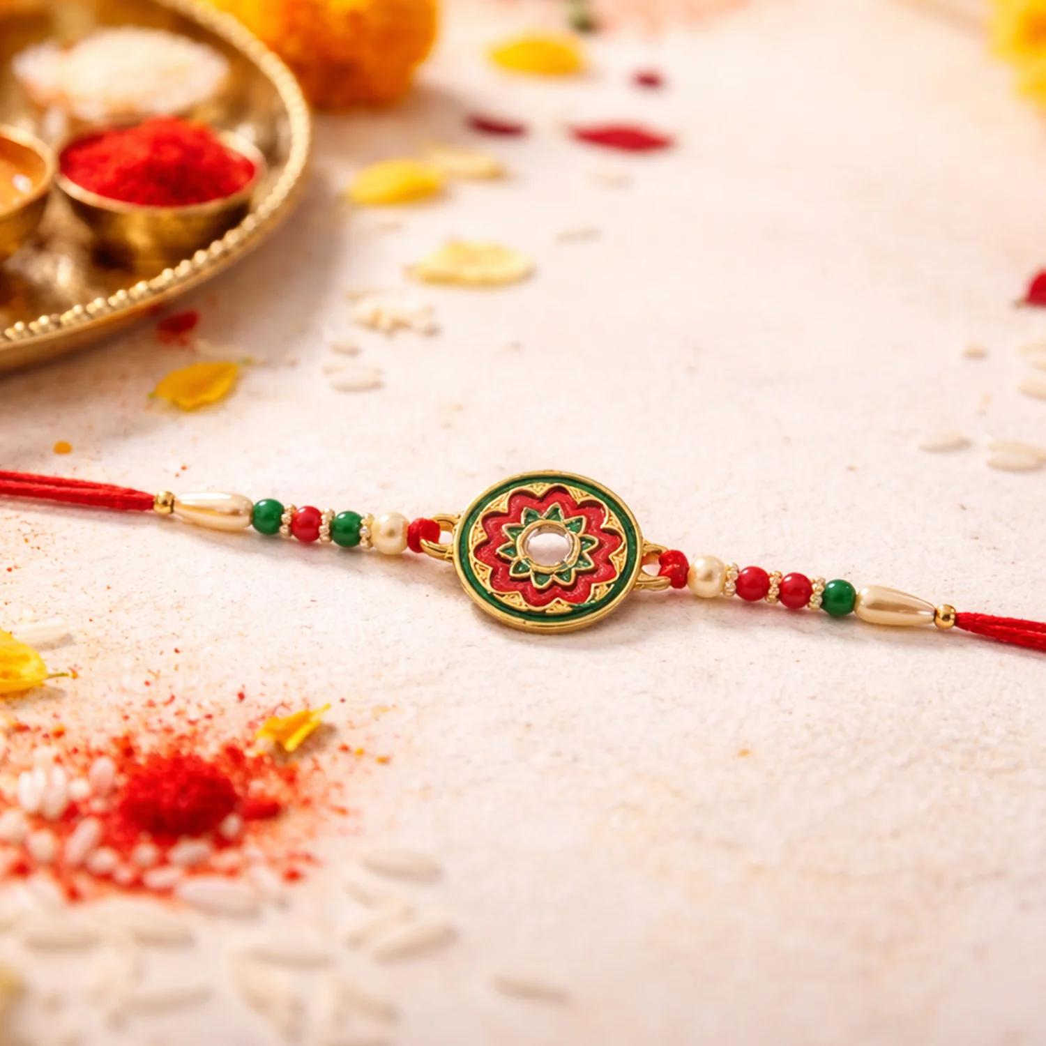 Rakhi – Elegant Floral Design with Colorful Beads for Rakshabandhan - Image 4
