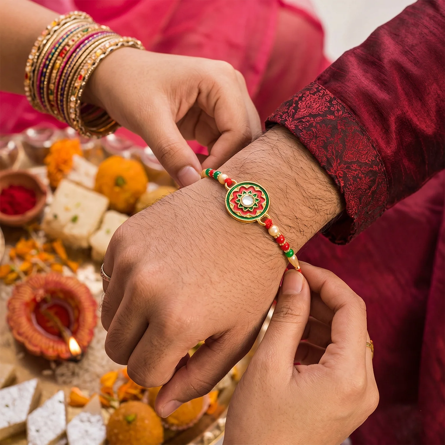 Rakhi – Elegant Floral Design with Colorful Beads for Rakshabandhan - Image 5
