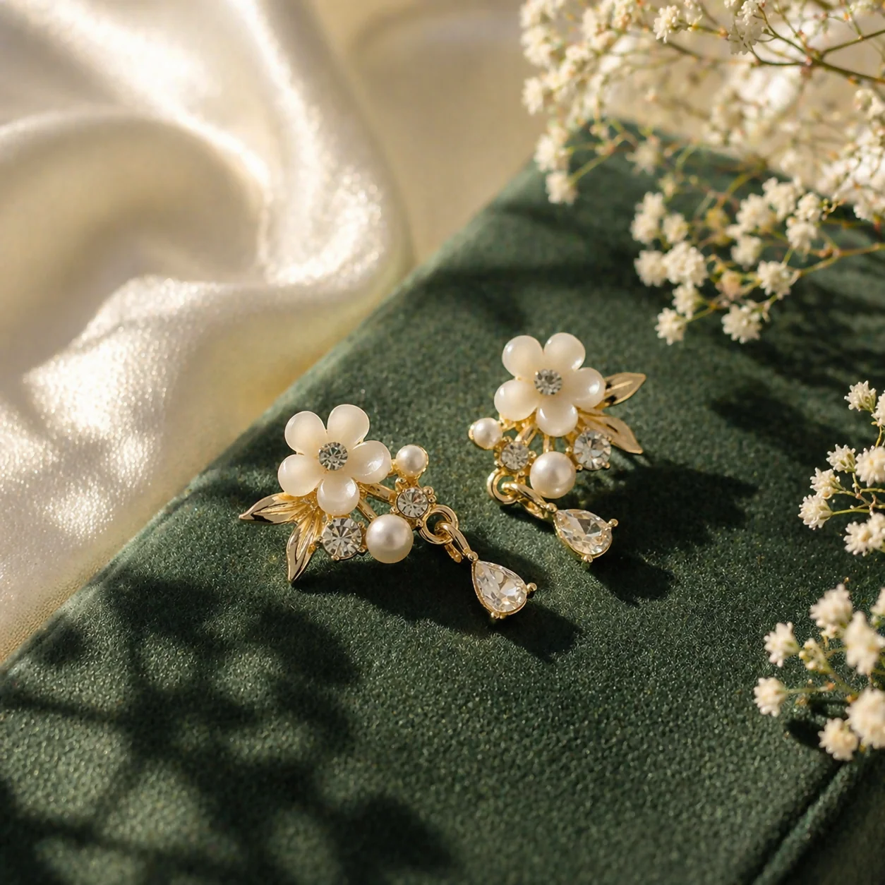 Gold-Plated Floral Pearl Earrings – Elegant Party Wear Jewelry - Image 3