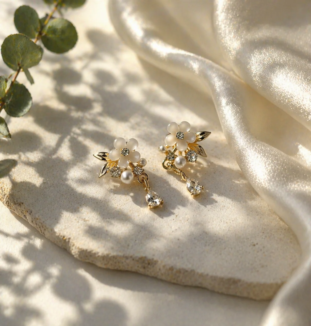 Gold-Plated Floral Pearl Earrings – Elegant Party Wear Jewelry - Image 4