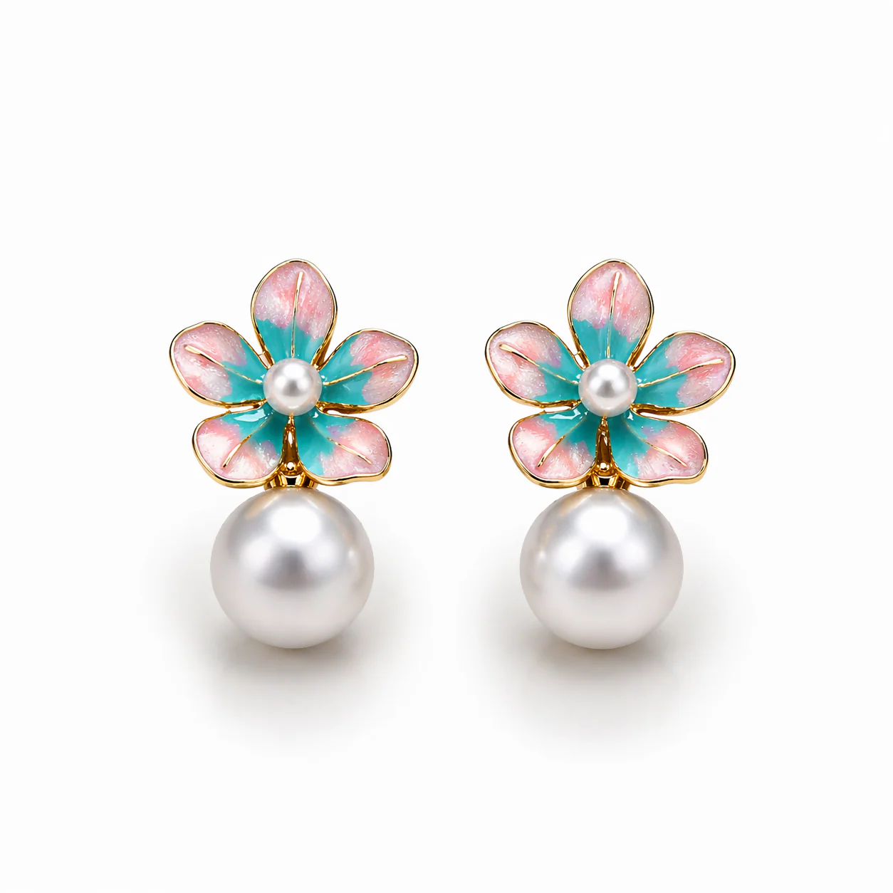 Elegant Floral Pearl Drop Earrings – Timeless Korean Design - Image 4
