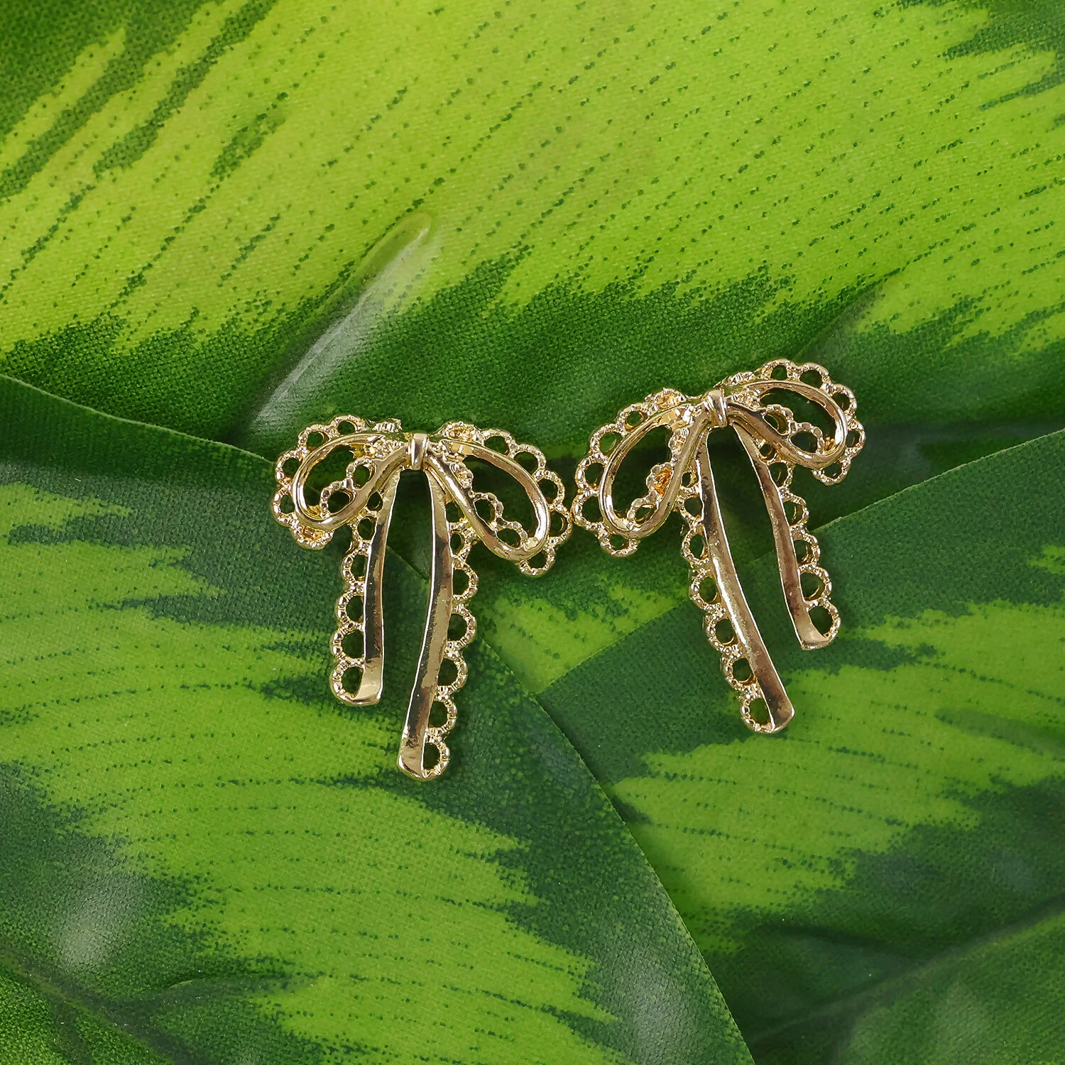 Gold Bow Drop Earrings – Lightweight Korean Style Jewellery for Women - Image 2