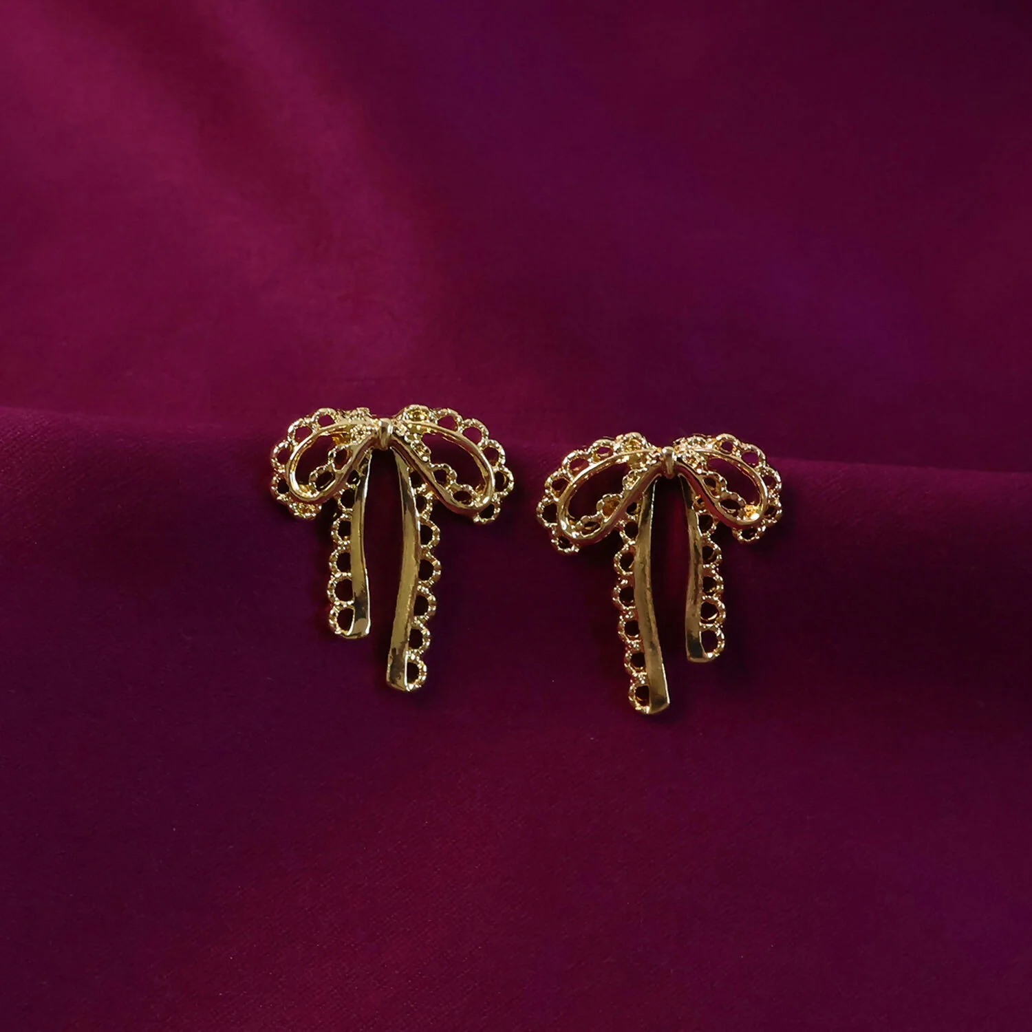 Gold Bow Drop Earrings – Lightweight Korean Style Jewellery for Women - Image 4
