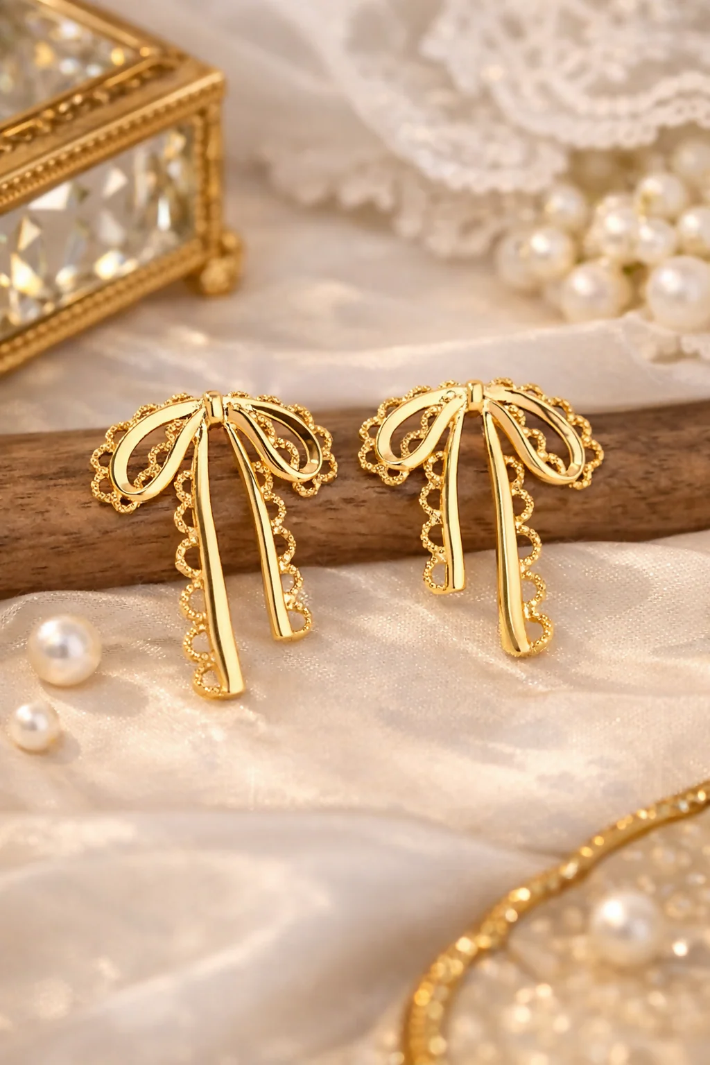 Gold Bow Drop Earrings – Lightweight Korean Style Jewellery for Women - Image 6