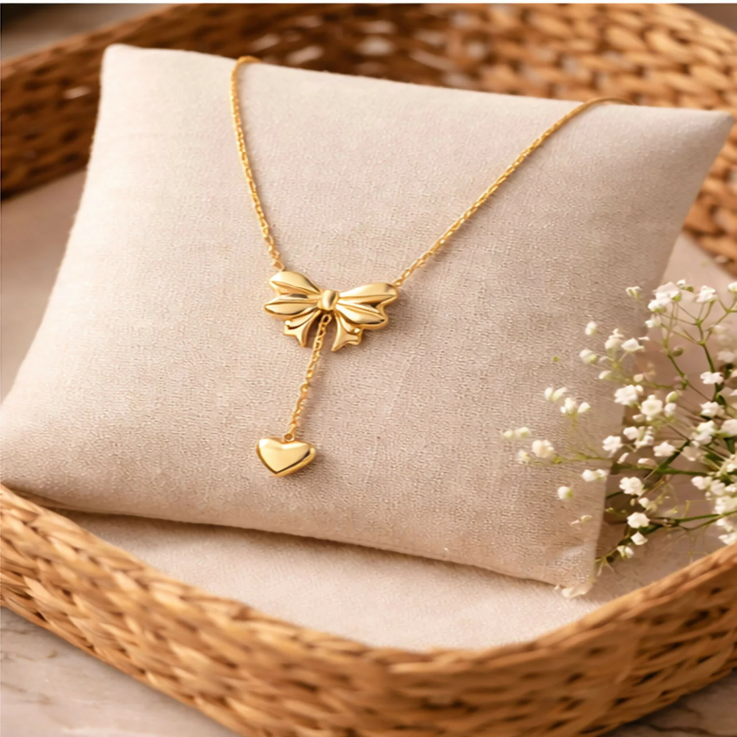 Gold Bow Heart Pendant Necklace – Elegant Everyday Jewelry - Image 4