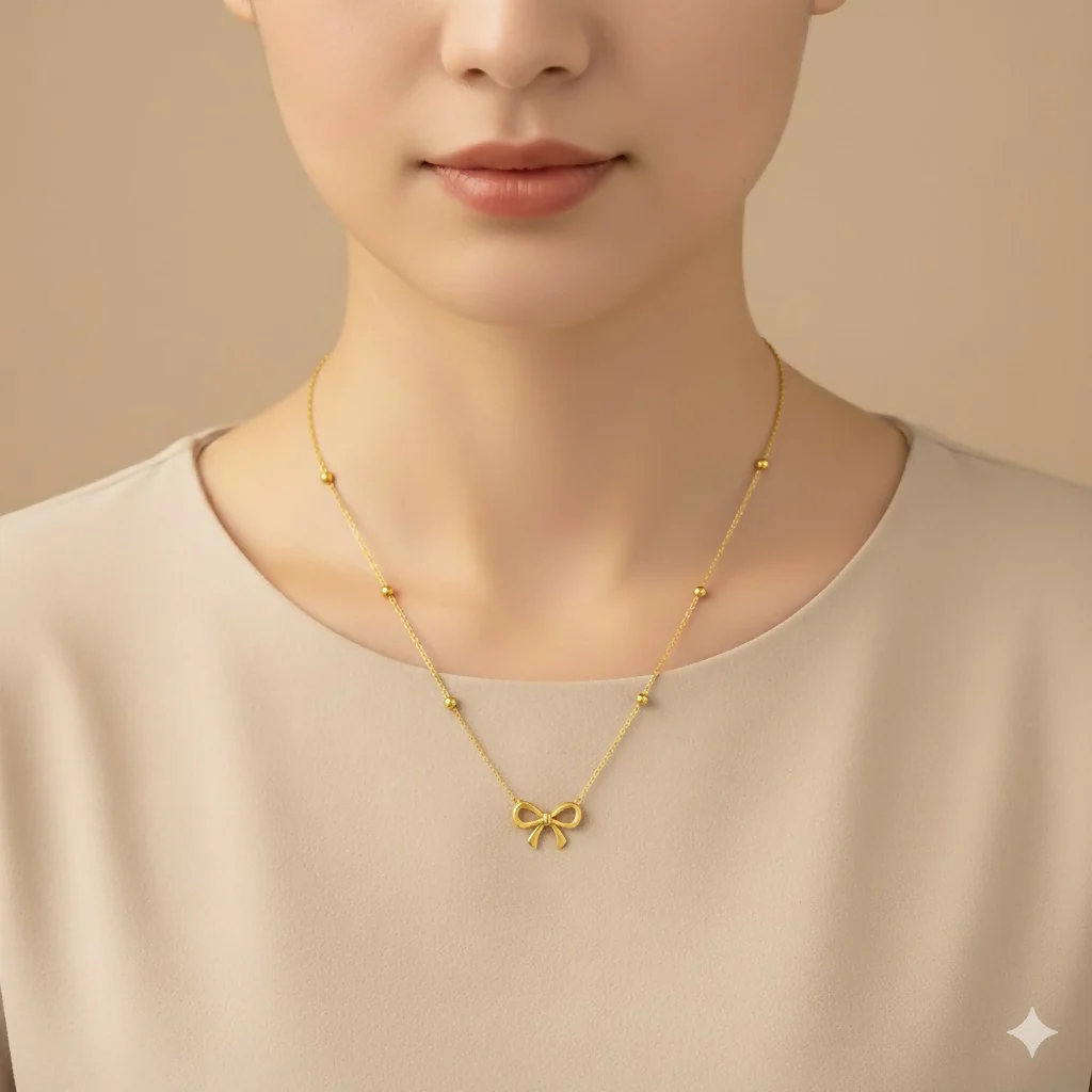 Gold Bow Pendant Necklace – Minimalist Elegant Daily Wear Jewelry - Image 2